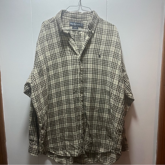 Ralph Lauren Blaire Flannel Shirt Mens‎ Size XL Plaid Long Sleeve Beige Brown - Picture 1 of 5